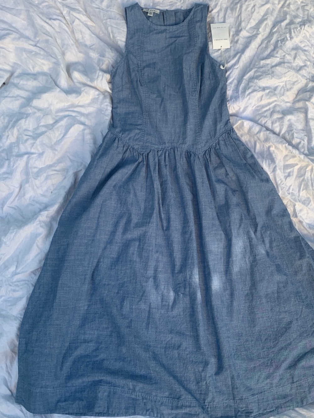 NWT Free assembly tailored denim midi dress, feminine western, size XS, pockets